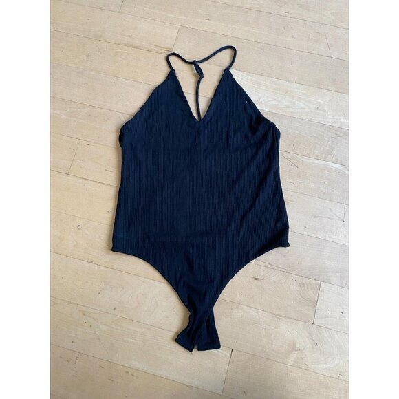 AFRM Bnwot Womens "Hara" T-Back Black Ribbed Bodysuit Sz Medium - Picture 2 of 7